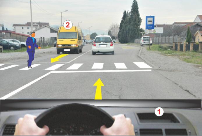 U situaciji kao na slici, kada prolazite pored vozila 2 koje se kreće iz suprotnog smjera je radnja: