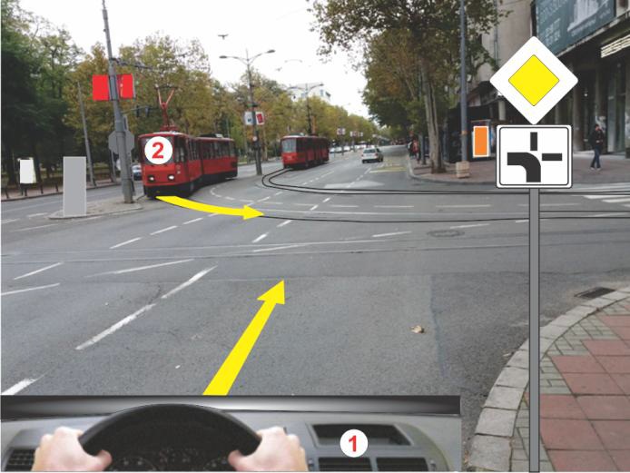 U situaciji prikazanoj na slici prolazak vozila kroz raskrsnicu je regulisan: