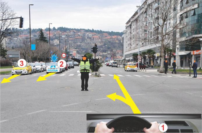 In the situation shown in the picture, the police vehicle: