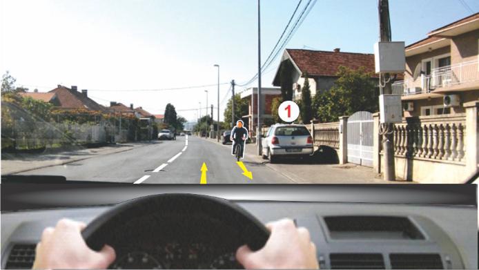 In the situation shown in the picture, the cyclist moves: