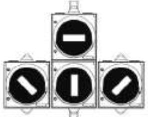 If public transport vehicles use the same lane as rail vehicles, the device shown in the picture shall be used to regulate movement: